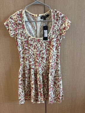 Princess Polly Cream Floral Mini Dress with Pink Roses